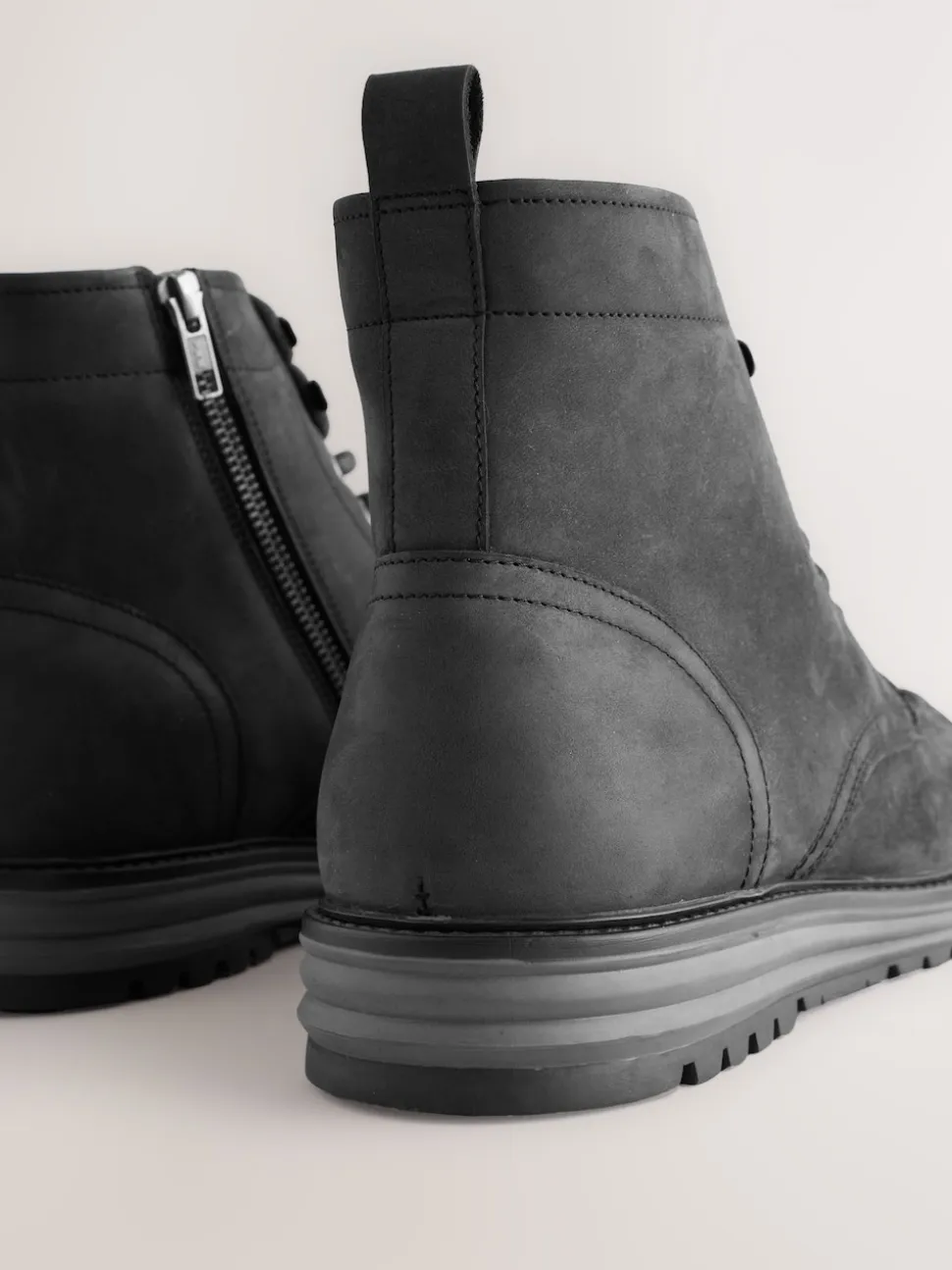 Black Tall Leather Apron Toe Boots