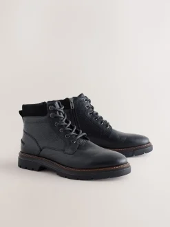 Black Tall Leather Zip-Up Boots