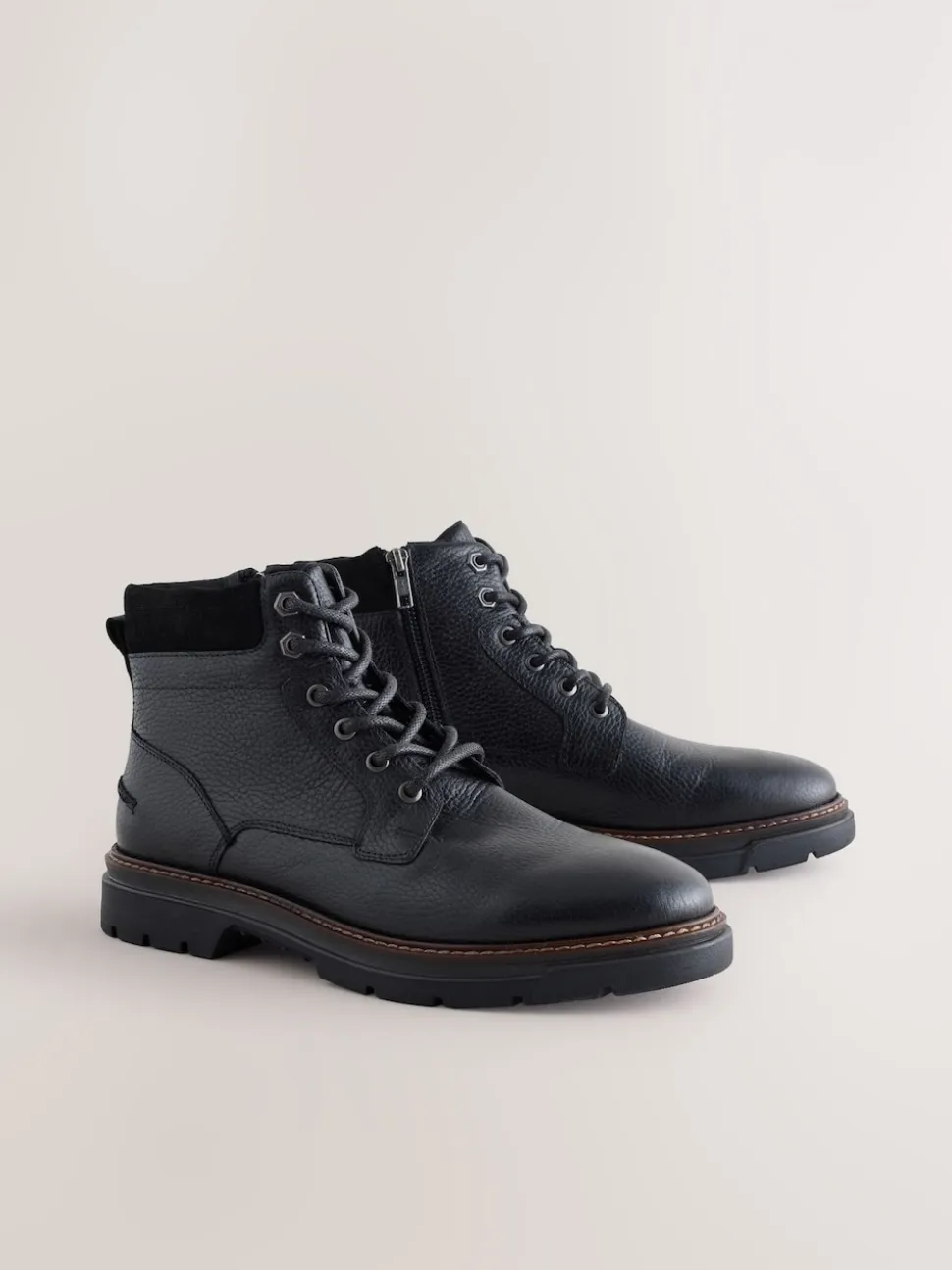 Black Tall Leather Zip-Up Boots