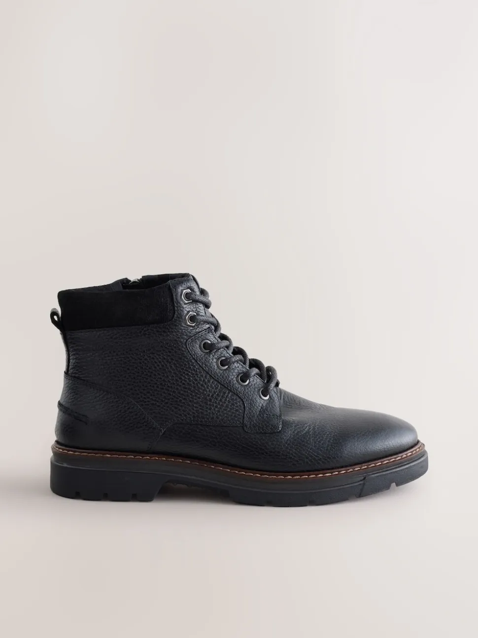 Black Tall Leather Zip-Up Boots