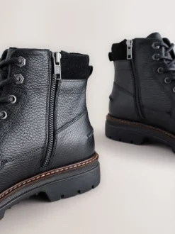 Black Tall Leather Zip-Up Boots