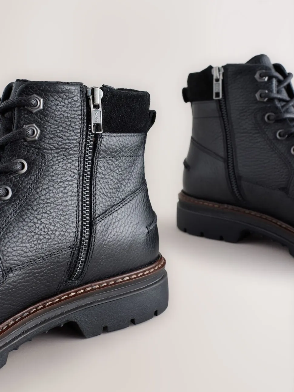 Black Tall Leather Zip-Up Boots