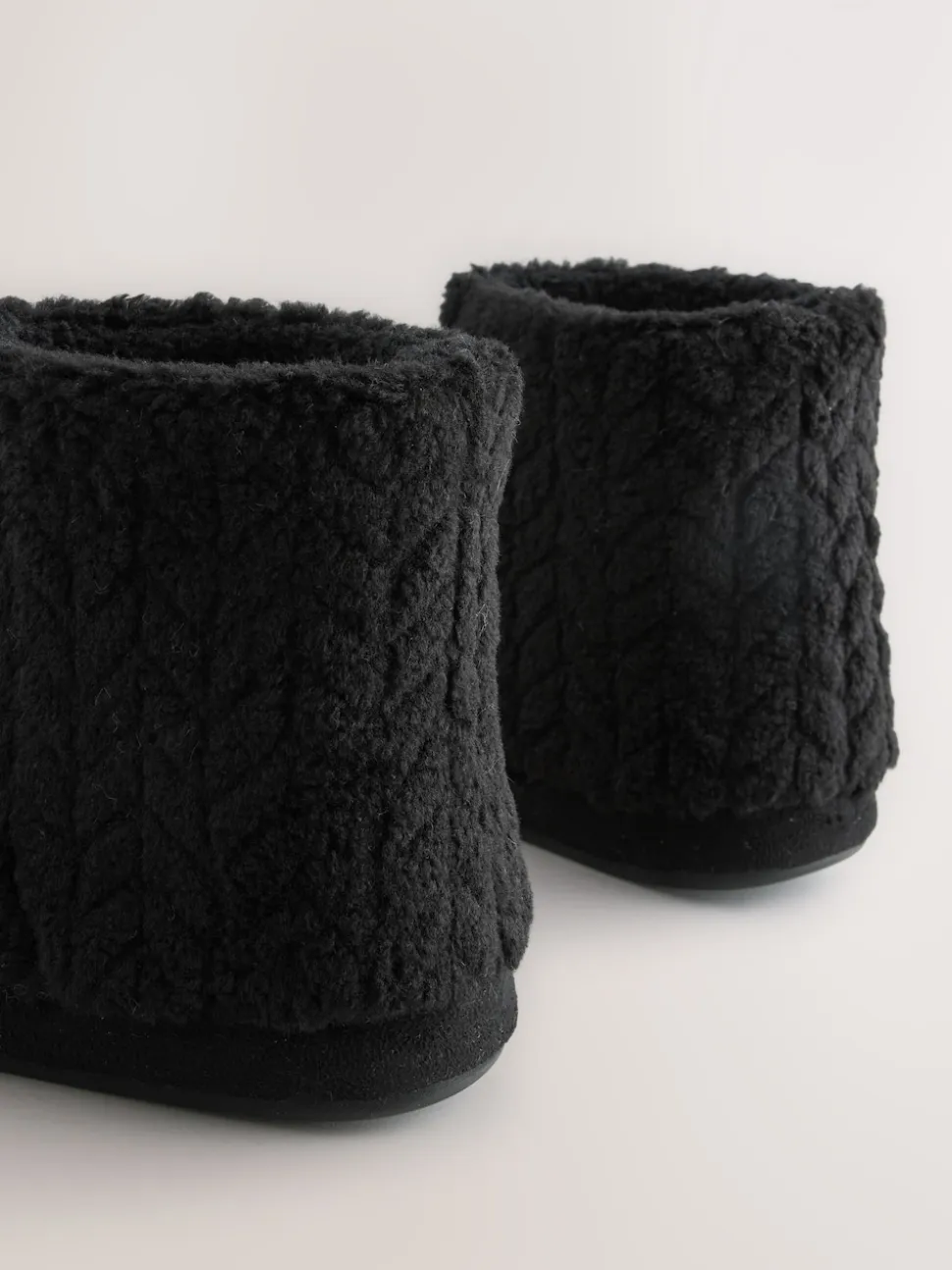Black Textured Fleece Boot Slippers