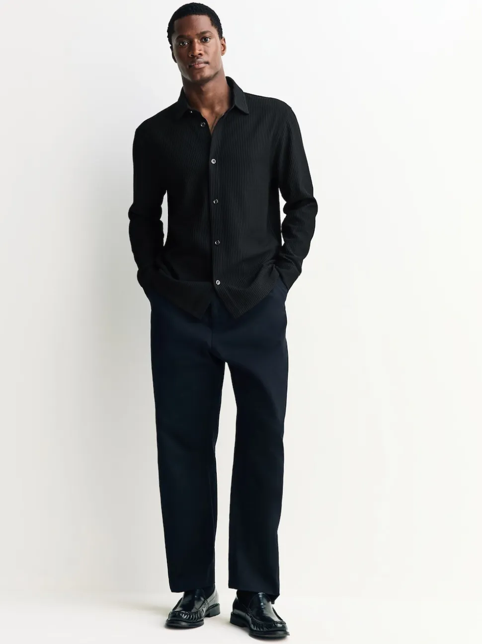 Black Textured Jersey Shirt