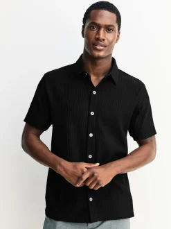 Black Textured Jersey Short Sleeve Shirt