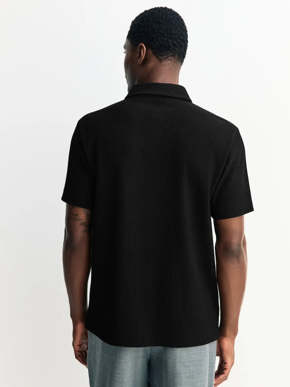Black Textured Jersey Short Sleeve Shirt