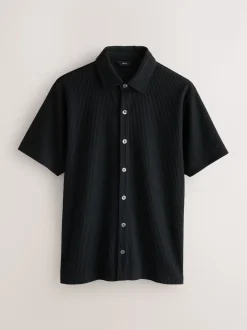 Black Textured Jersey Short Sleeve Shirt