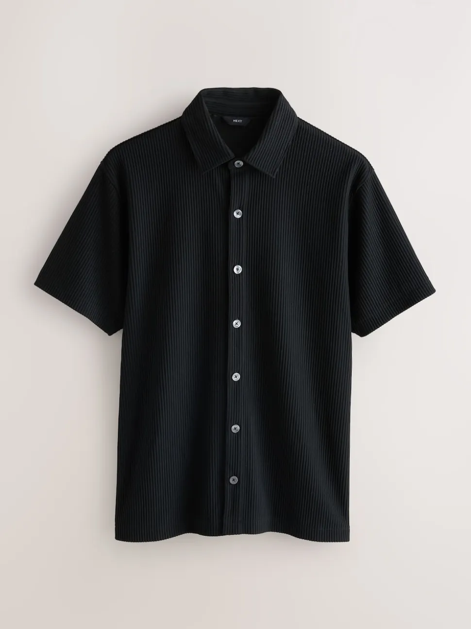 Black Textured Jersey Short Sleeve Shirt