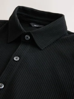 Black Textured Jersey Short Sleeve Shirt