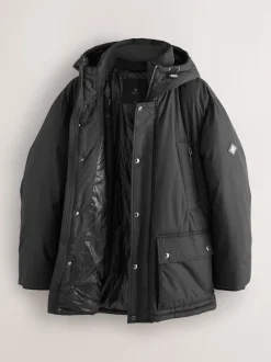 Black Textured Premium Parka Jacket