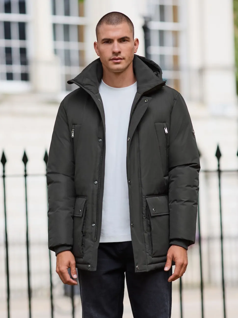 Black Textured Premium Parka Jacket