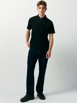 Black Textured Smart Zip Neck Polo Shirt