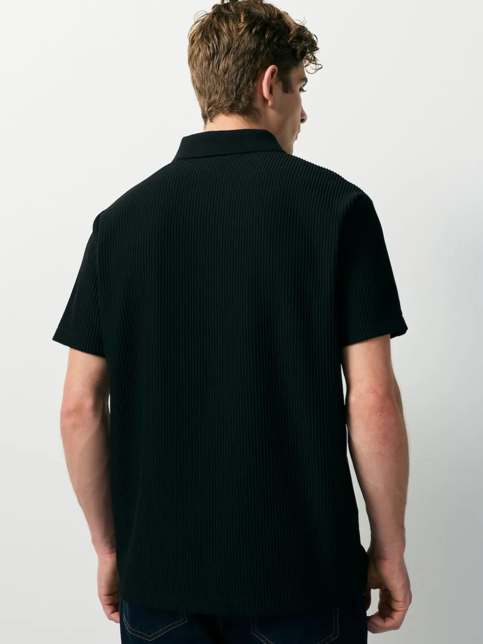 Black Textured Smart Zip Neck Polo Shirt