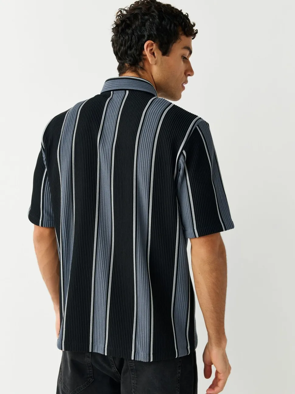 Black Textured Stripe Jersey Shirt