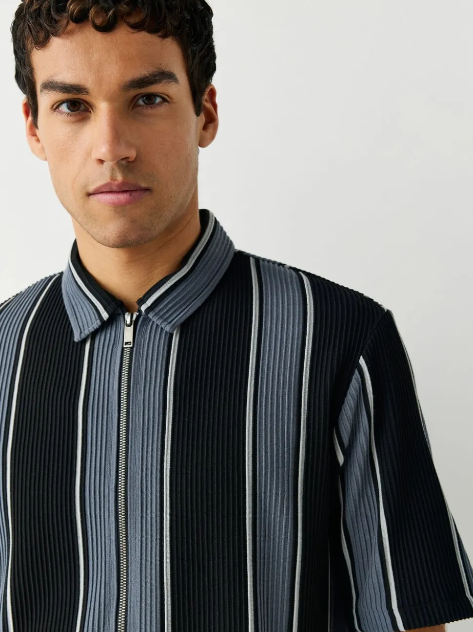 Black Textured Stripe Jersey Shirt