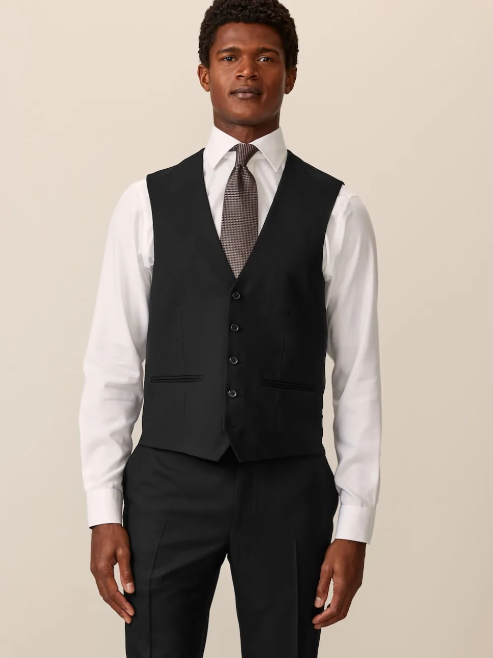Black Textured Suit Waistcoat