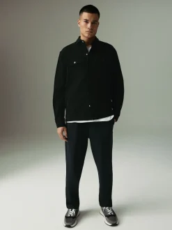 Black Textured Twill Straight Leg Joggers