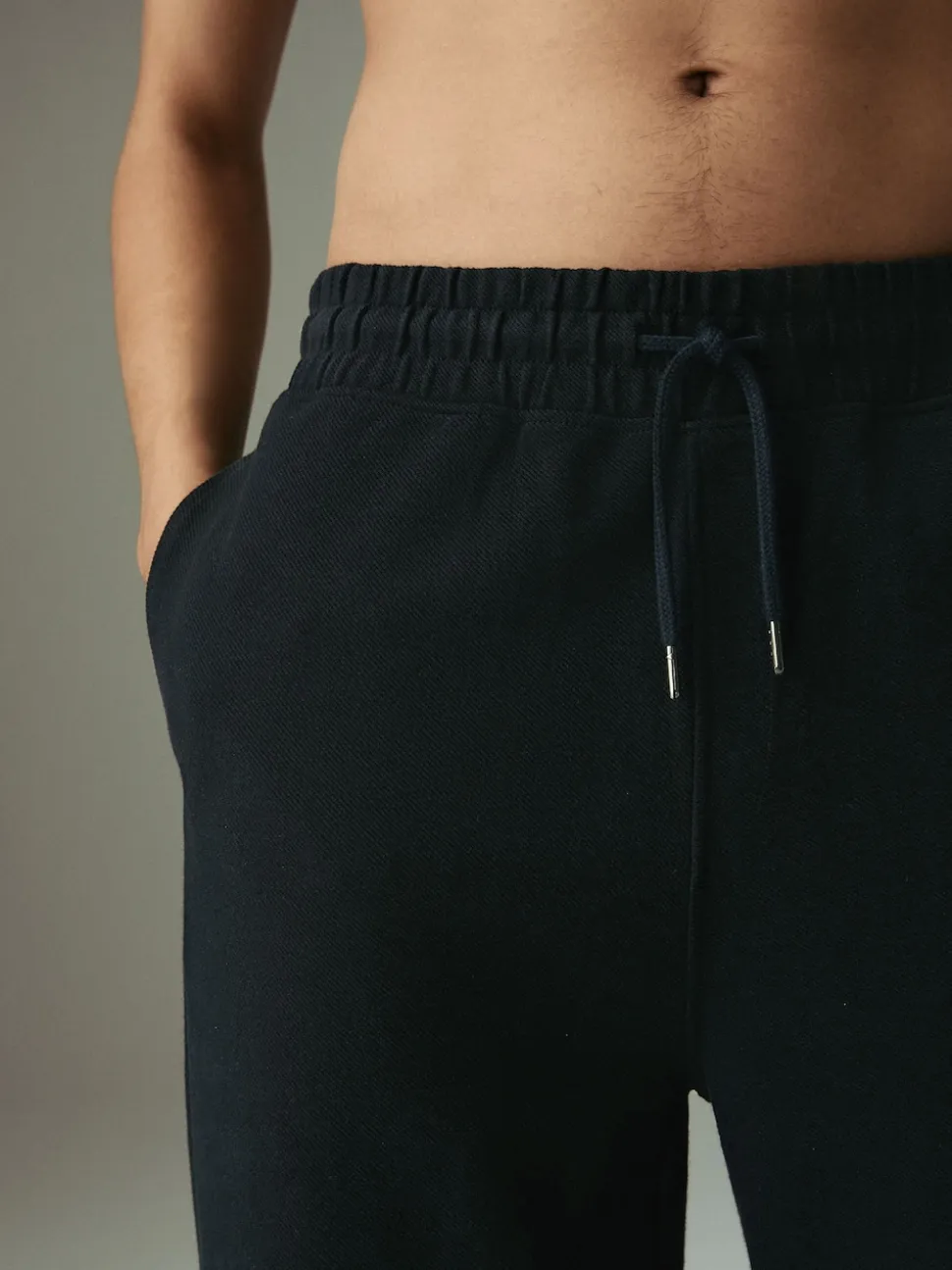Black Textured Twill Straight Leg Joggers
