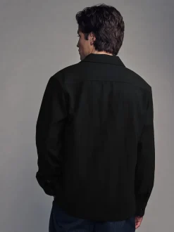 Black Twin Pocket Shacket Overshirt with Wool