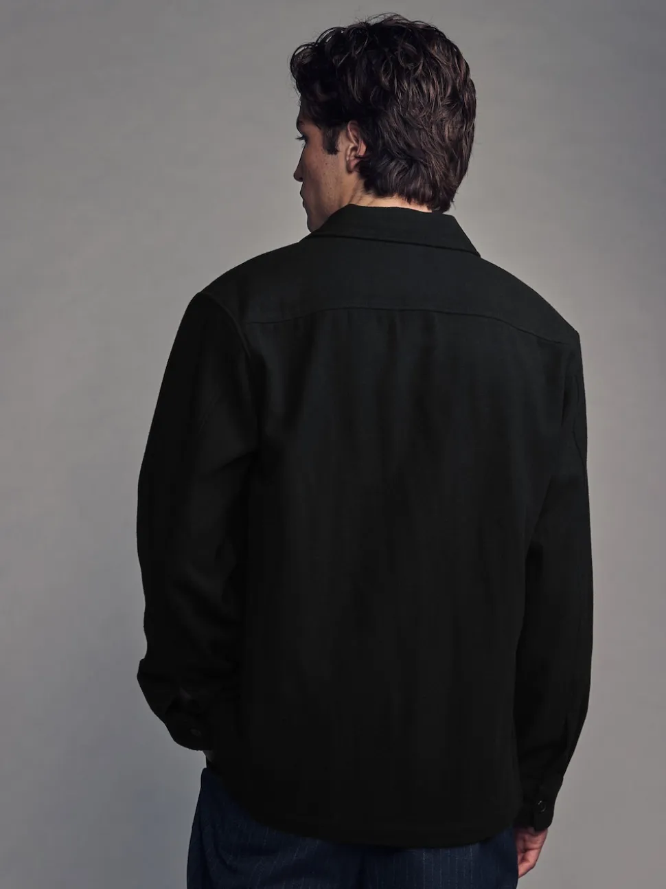 Black Twin Pocket Shacket Overshirt with Wool