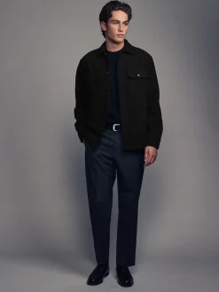 Black Twin Pocket Shacket Overshirt with Wool