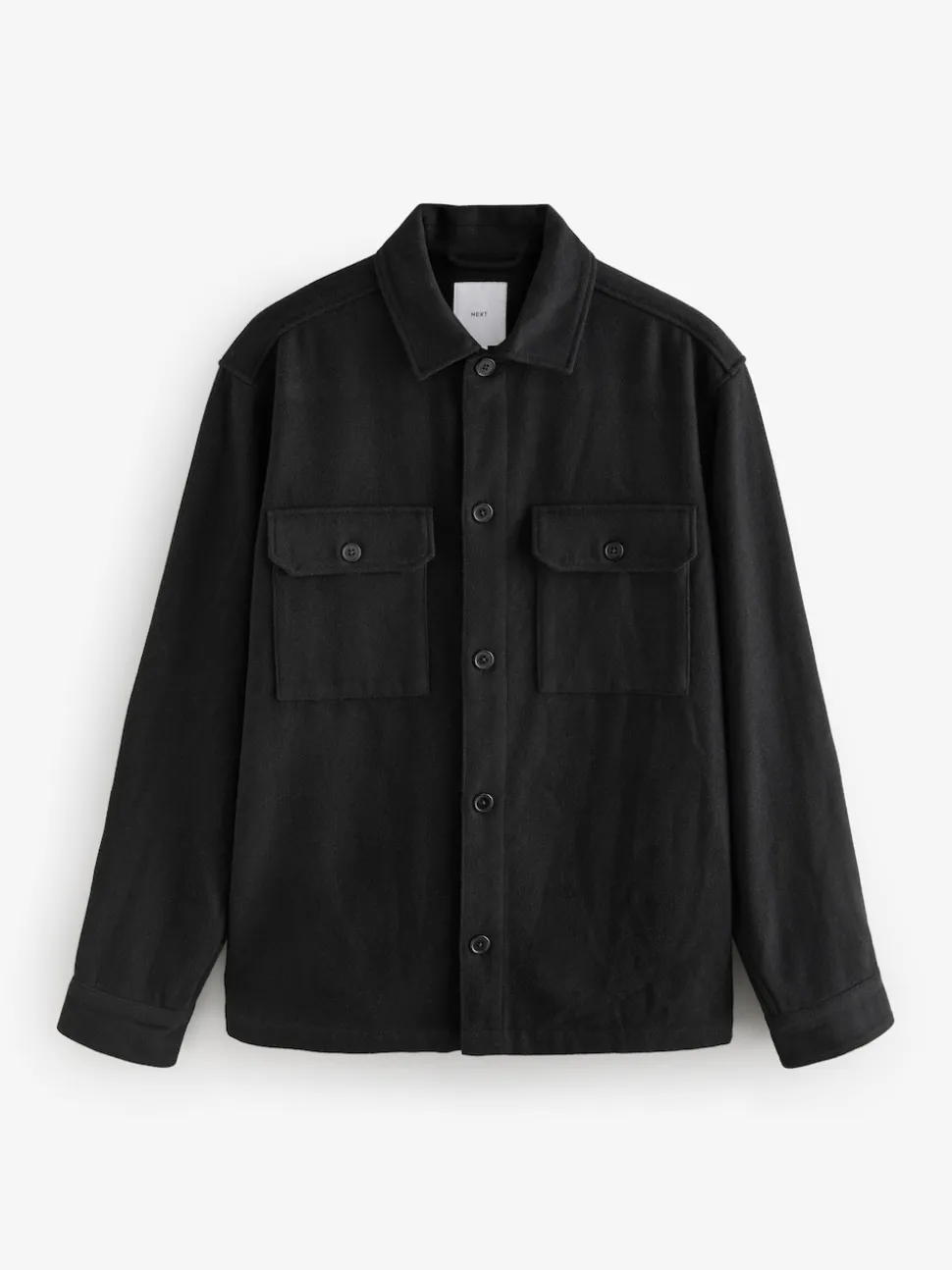 Black Twin Pocket Shacket Overshirt with Wool
