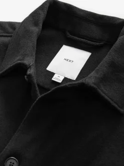 Black Twin Pocket Shacket Overshirt with Wool
