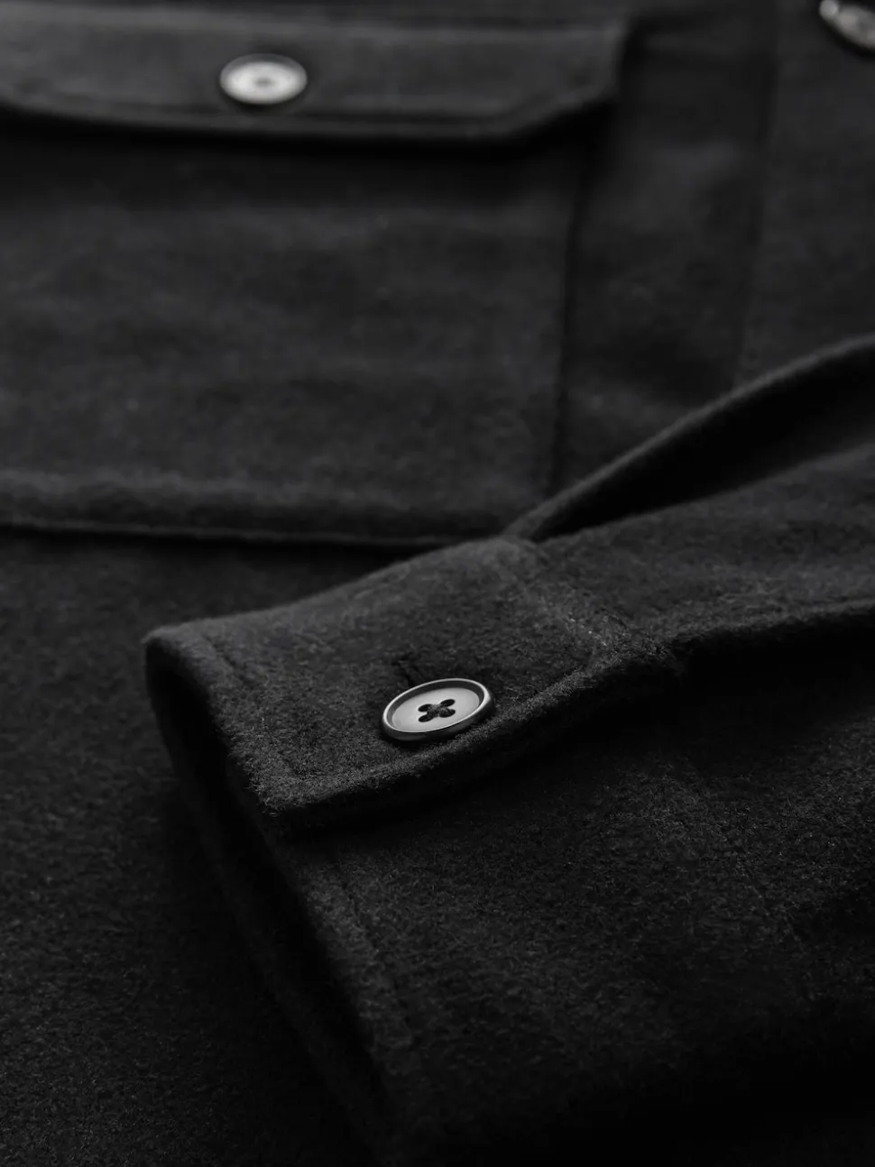 Black Twin Pocket Shacket Overshirt with Wool