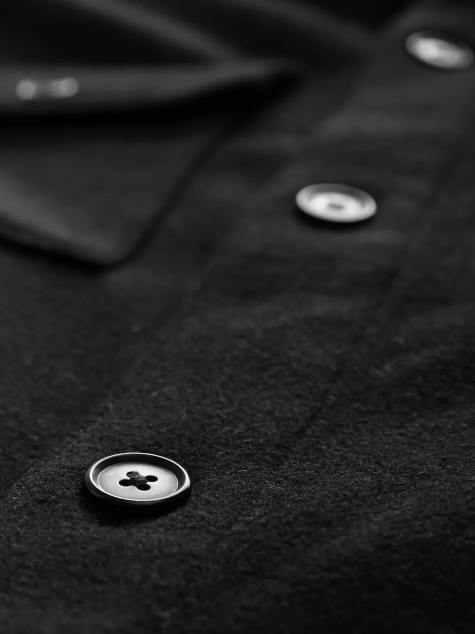 Black Twin Pocket Shacket Overshirt with Wool