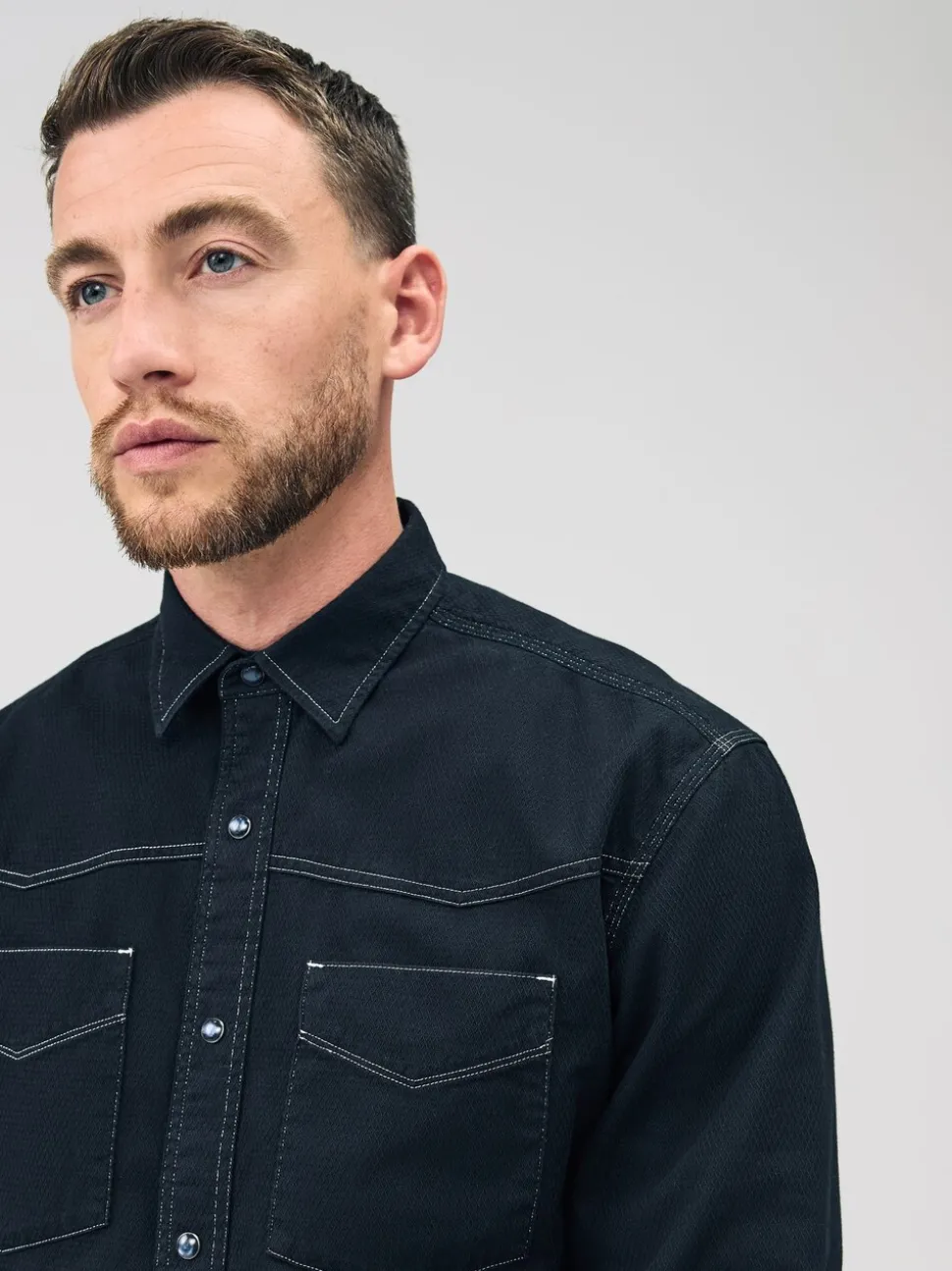 Black Twin Pocket Western Style Long Sleeve Shirt