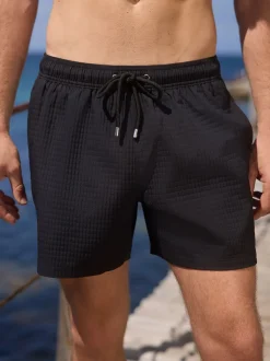 Black Waffle Textured Swim Shorts