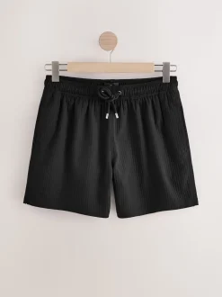 Black Waffle Textured Swim Shorts