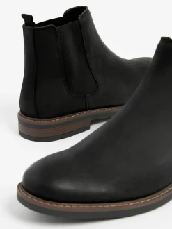 Black Waxy Leather Chelsea Boots