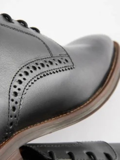 Black Wide Fit Leather Contrast Sole Derby Shoes