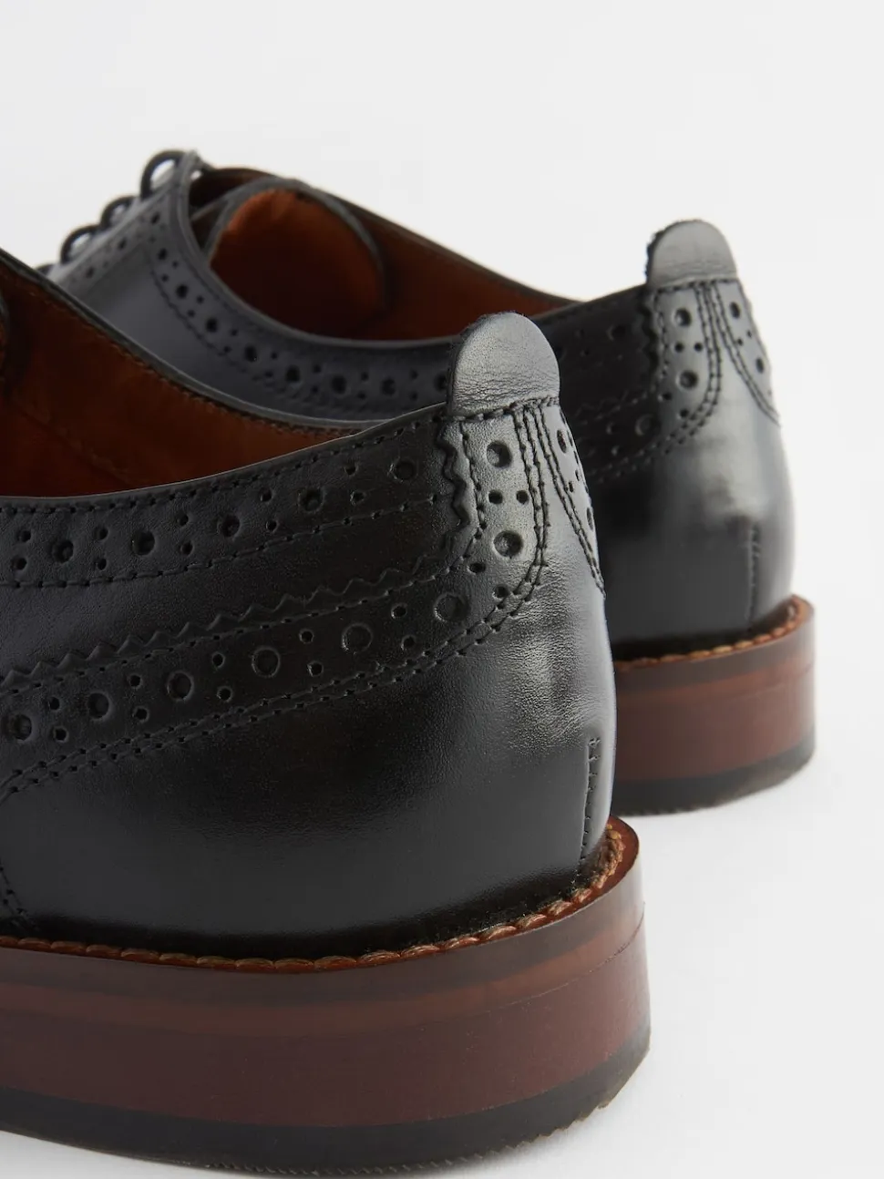 Black Wide Fit Leather Contrast Sole Brogue Shoes