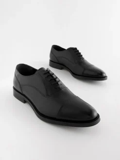 Black Wide Fit Leather Oxford Toecap Shoes