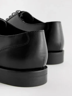 Black Wide Fit Leather Oxford Toecap Shoes