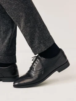 Black Wide Fit Leather Oxford Brogue Shoes