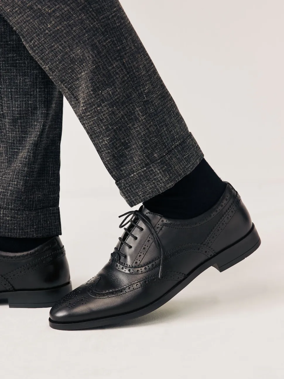 Black Wide Fit Leather Oxford Brogue Shoes