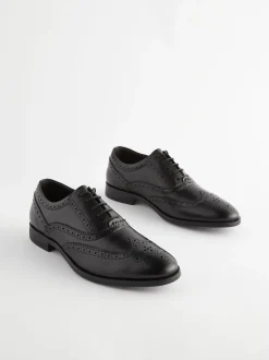 Black Wide Fit Leather Oxford Brogue Shoes