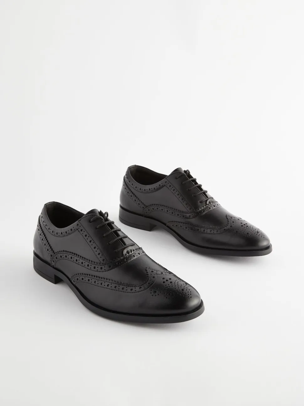 Black Wide Fit Leather Oxford Brogue Shoes