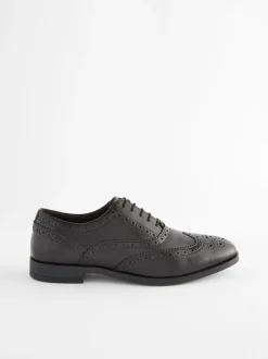 Black Wide Fit Leather Oxford Brogue Shoes