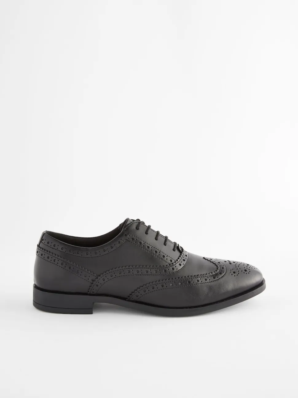 Black Wide Fit Leather Oxford Brogue Shoes