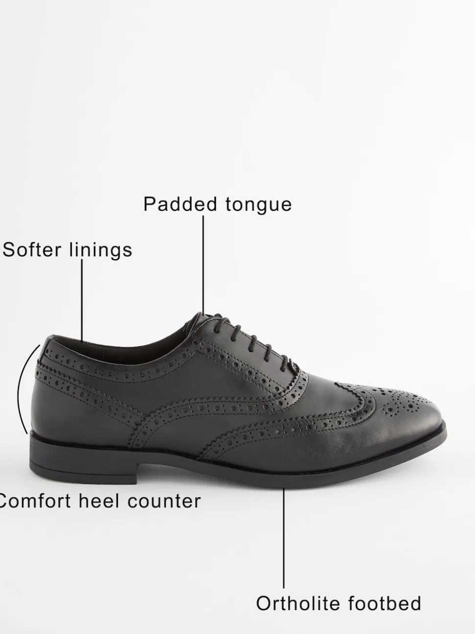 Black Wide Fit Leather Oxford Brogue Shoes
