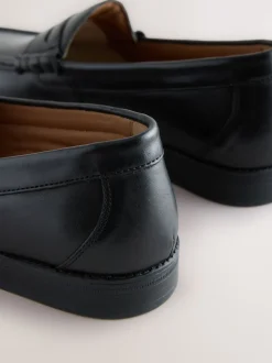 Black Wide Fit Leather Penny Loafers