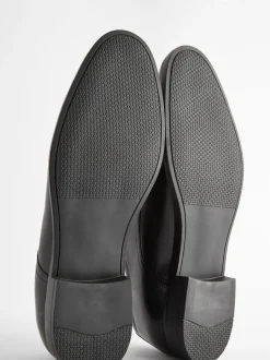 Black Wide Fit Leather Plain Derby Shoes