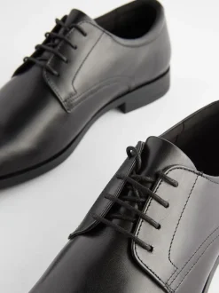 Black Wide Fit Leather Plain Derby Shoes