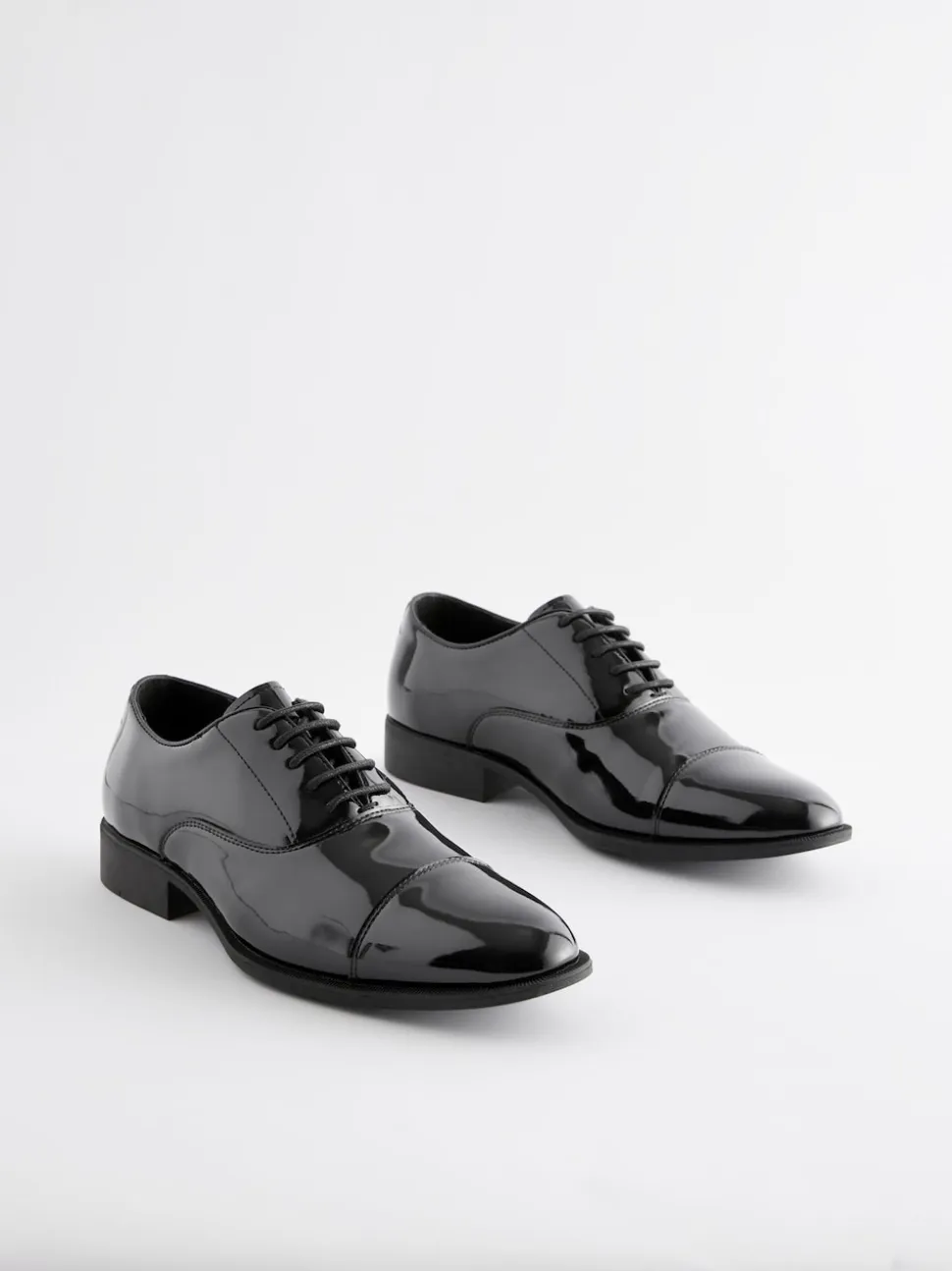 Black Wide Fit Patent Oxford Toe Cap Shoes