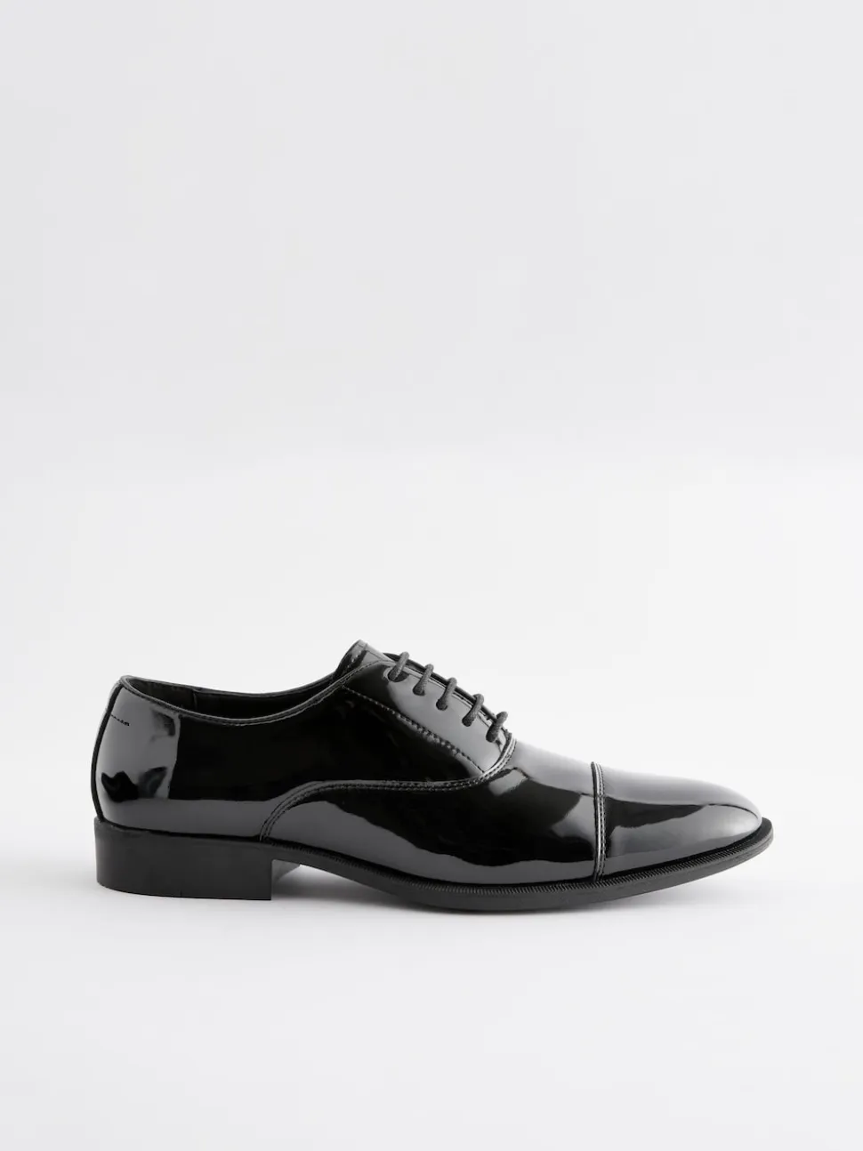 Black Wide Fit Patent Oxford Toe Cap Shoes