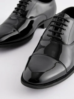 Black Wide Fit Patent Oxford Toe Cap Shoes